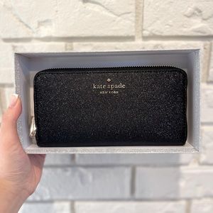 Kate Spade Tinsel Glitter Boxed Giftable Large Continental Wallet Black